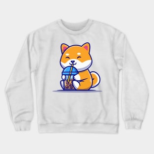 Cute Shiba Inu Dog Drink Milk Tea Boba Cartoon Crewneck Sweatshirt